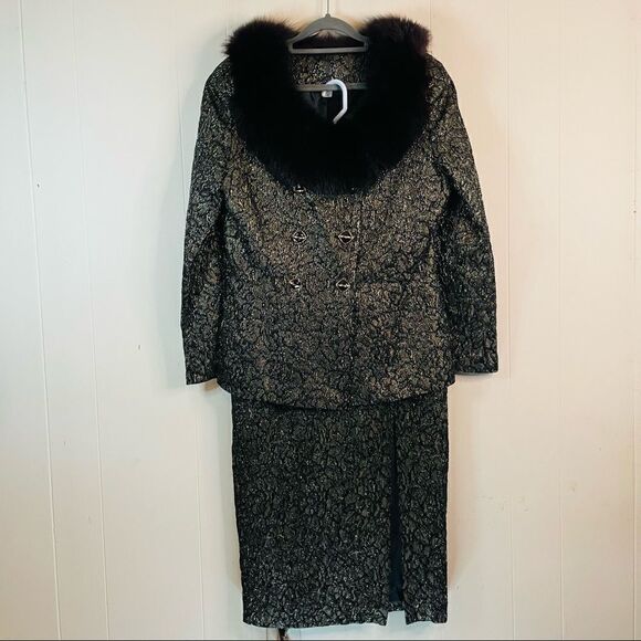 Vintage 60’s Metallic Skirt Suit Fur Collar - Picture 1 of 11